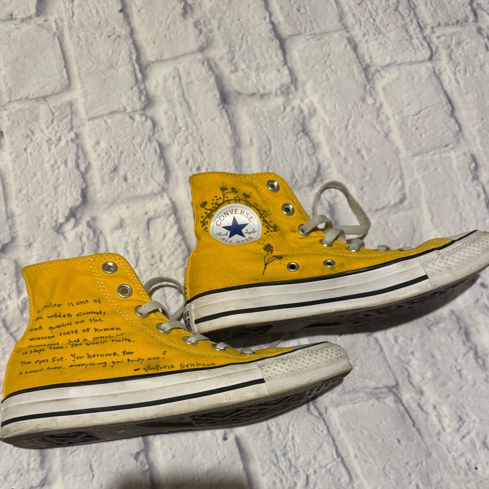Custom Hand Drawn - Converse Chuck Taylor All Star High Tops |Yellow Floral OOAK
